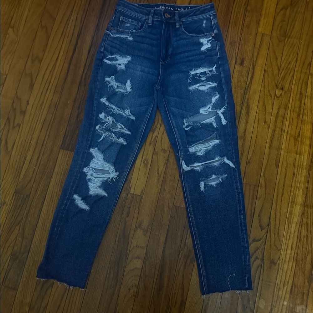 American Eagle Outfitters Women's Ripped Dark Blue Skinny Jeans